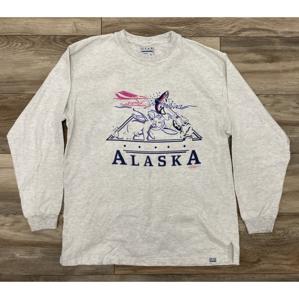 Gear For Sports Alaska Fishing Bear Long Sleeve T Shirt XL Gray Vintage 1991 USA